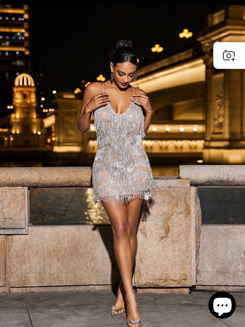 New/unworn Silver Sequin Fringe Mini Dress - Women's Party Slip Dress